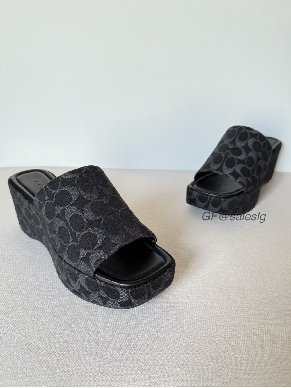 NWT Coach Phoebe Platform Sandals In Signature Denim Black CDG81 Size 11